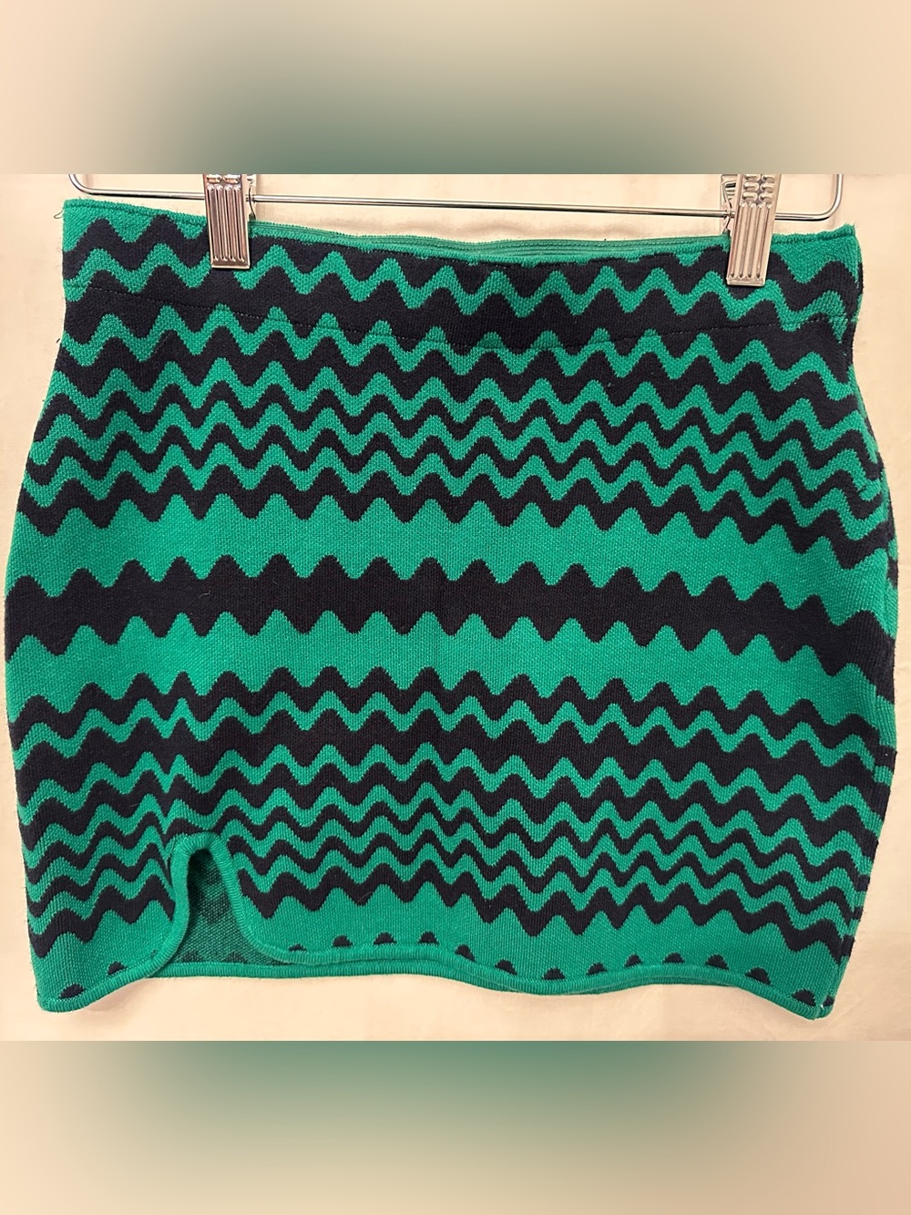 Urban Outfitters XS Green Black Chevron Knit Mini Skirt Y2K
